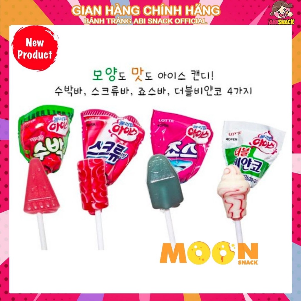 KẸO MÚT CỨNG ICE LOLLIPOP HÌNH QUE KEM HÃNG LOTTE HÀN QUỐC GÓI 132g HỦ 660G