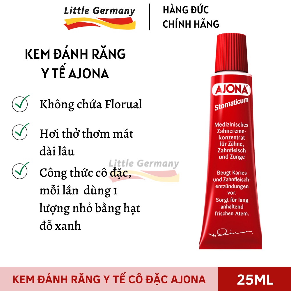 Kem đánh răng y tế Ajona tuýp 25ml - Làm sạch cao răng, ngừa viêm lợi, hôi miệng - Hàng Đức nội địa