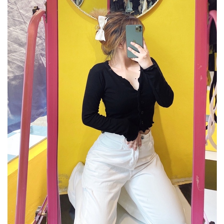 Áo Croptop Bèo Tay Dài  YUMI BÁN SỈ Chất Thun Dày Dặn Siêu Hot 2021