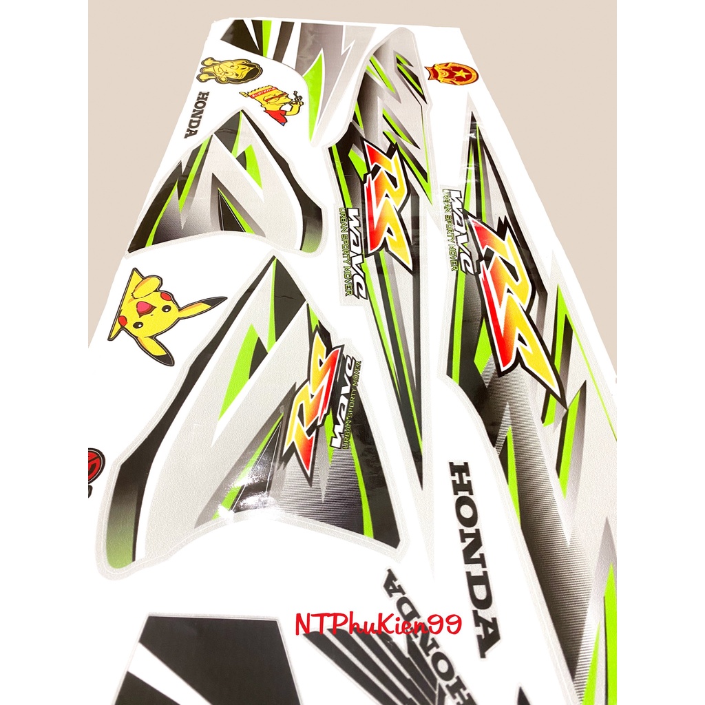 Tem rời Wave Alpha 50cc-100cc-110cc MẪU RS Màu Xanh Lá.3 Lớp Siêu Đẹp