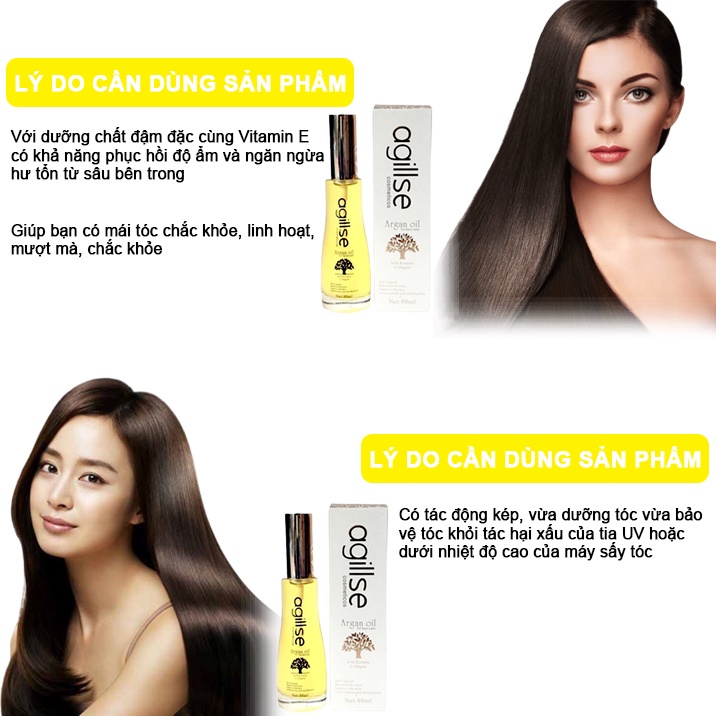 Tinh Dầu Dưỡng Tóc thơm lâu phục hồi tóc hư tổn Agillse Argan Oil 80ml chính hãng Camy Shop68
