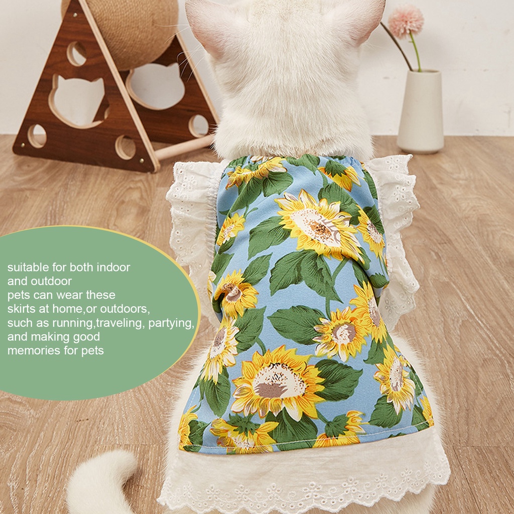 Oxygen072 Áo Cho Chó Mèo Thú Cưng Mùa Hè Pet Sunflower Skirt Bảo vệ ánh nắng Mặt trời Thoáng khí Mềm mại Dễ thương Váy Mèo Mùa hè cho Chó và