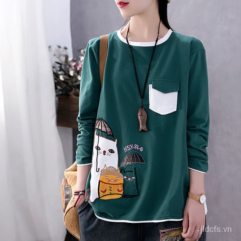 Áo Thun Nữ Dài Tay Cổ Tròn Thời Trang Hàn