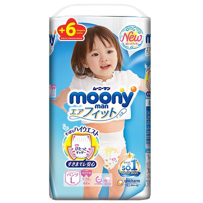 Tã Quần Moony Nhật Cho Bé Gái Size L 44 Miếng (9-14kg)