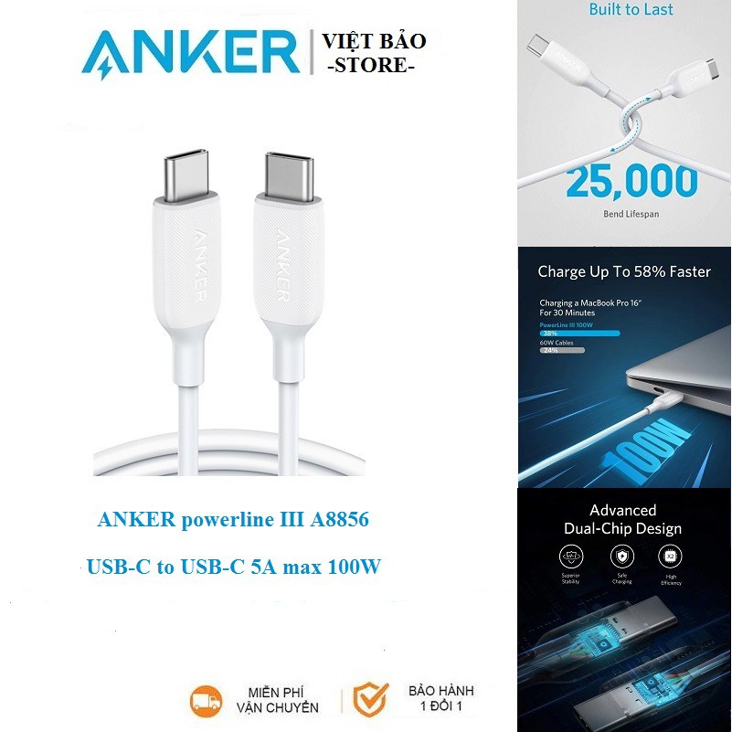 Cáp sạc nhanh Anker Powerline III Type-C to Type-C Max 100w - A8856