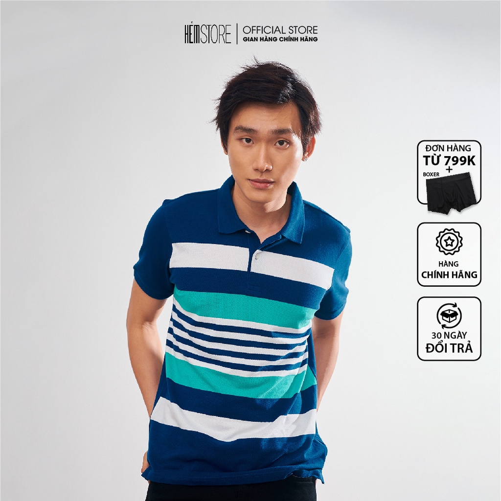 |Hẻm Store| Áo thun Polo nam, áo thun có cổ nam Satoshi SAPL47 màu xanh sọc ngang, chất thun cotton co dãn mềm mịn, thoá | BigBuy360 - bigbuy360.vn
