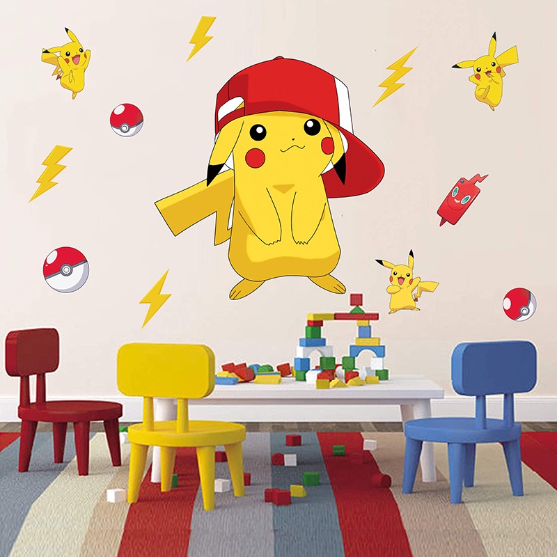Giấy Dán Tường Tự Dính Bằng PVC Họa Tiết Hoạt Hình pokemon Pikachu Trang Trí Xe Hơi