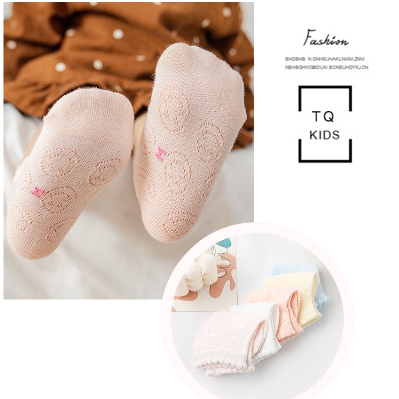 Set 5 Đôi Vớ cotton Mỏng Phối Ren Thoáng Khí Thoải Mái Cho Bé