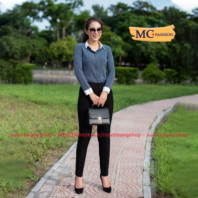Áo Sơ Mi Nữ Công Sở Dài Tay Đẹp, Kẻ Sọc Mc Fashion, Trắng, Xanh Đen Tím Than, Đỏ, Xanh Lá A629