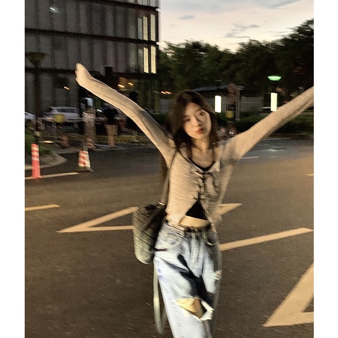 QADCOL Set Áo cardigan Hai Dây Dệt Kim Mỏng Và Áo Thun Thiết Kế Ngọt Ngào Thời Trang Mùa Thu Cho Nữ