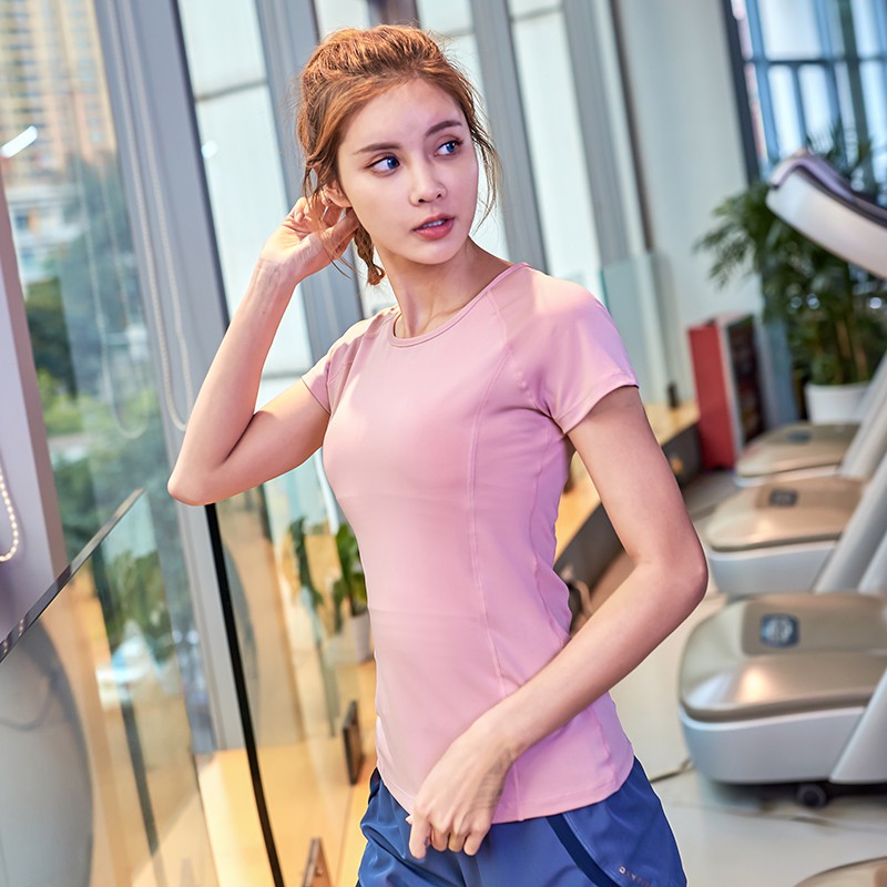 Áo thể thao tập gym cộc tay lưng phối lưới co dãn nhẹ thoáng mồ hôi