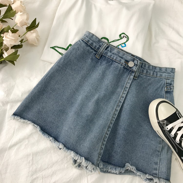 - Quần short jean tà đắp chéo trc giả váy rách lai 😍🤤🤤