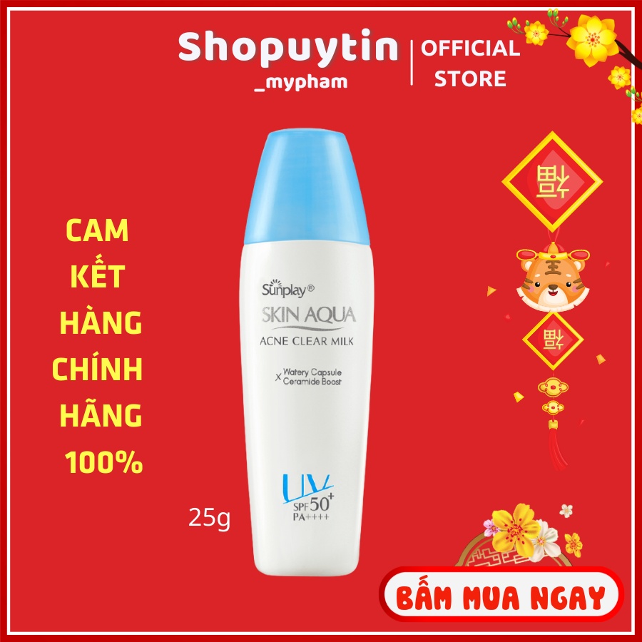 Kem chống nắng dưỡng da ngừa mụn Sunplay Skin Aqua Acne Clear Milk SPF50+, PA++++ [Mới 2021]