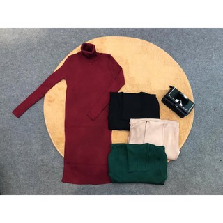  Váy len maxi cổ lọ
