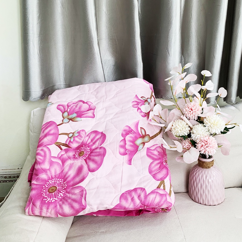 Bộ chăn ga trần bông 5 món hình Hoa Hồng Đào chất liệu Cotton Poly mềm mịn mát đủ kích thước ga giường 1m6, 1m8, 2m2 x2m