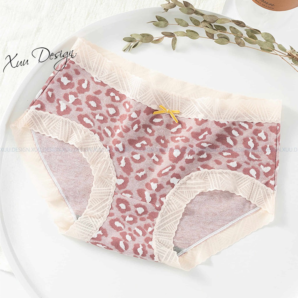Quần Lót Cotton da báo phối ren nơ, chất liệu co dãn Xuu Design QC08