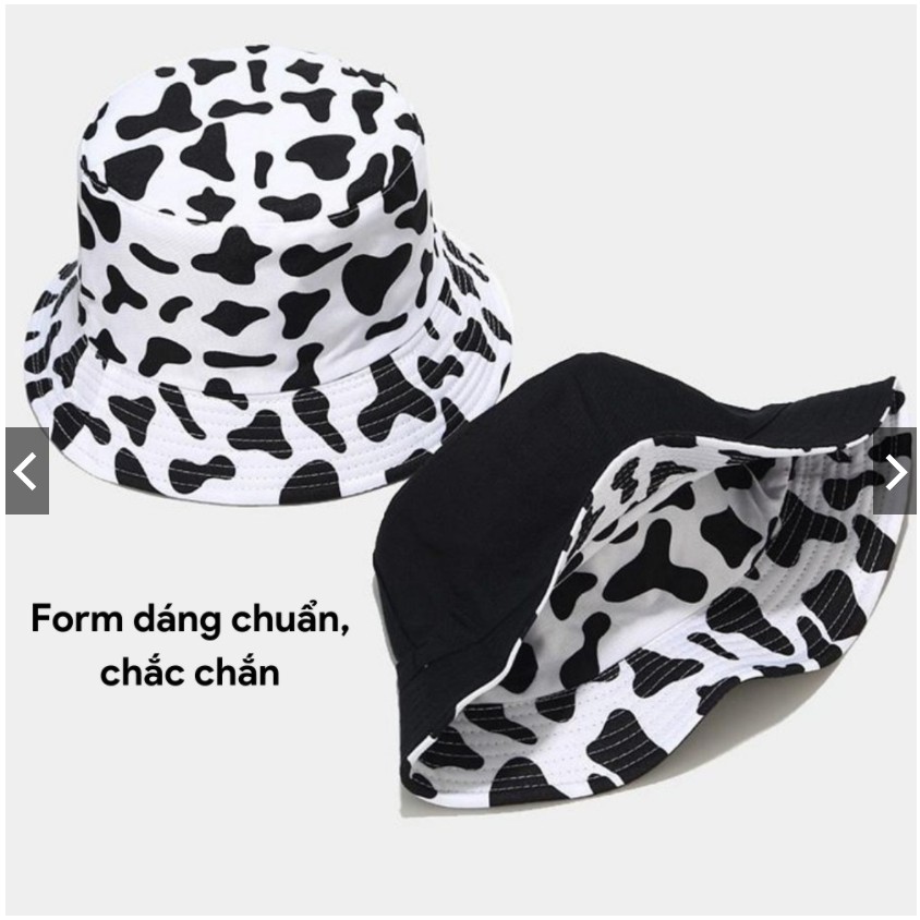 Mũ Bucket HAI MẶT nam nữ Bò sữa Siêu HOT màu hè 2021 Hàn quốc Loại 1