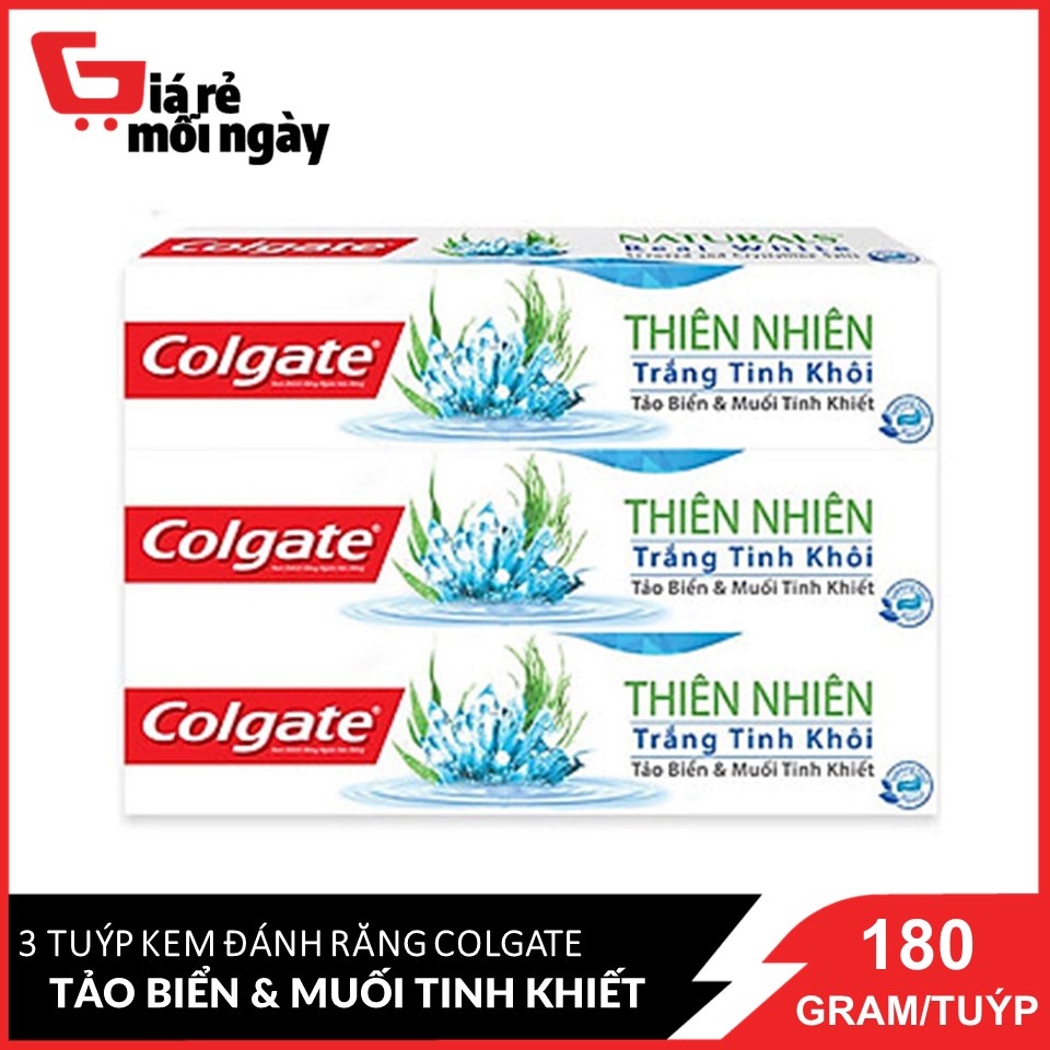 Bộ 3 Kem đánh răng Colgate thiên nhiên làm trắng từ Tảo biển và muối tinh khiết 180g/tuýp