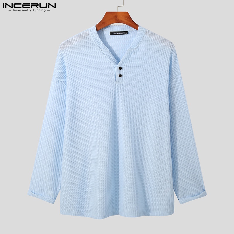 Áo thun INCERUN dệt kim tay dài dáng ôm thời trang thu đông cho nam