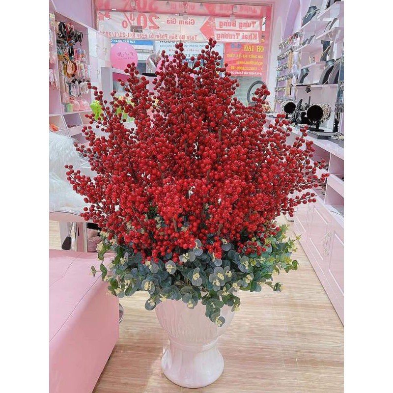 Cành ĐÀO ĐÔNG ĐỎ trang trí dài 70cm bóng đẹp [MUA TỪ 3 CÀNH GIÚP SHOP]