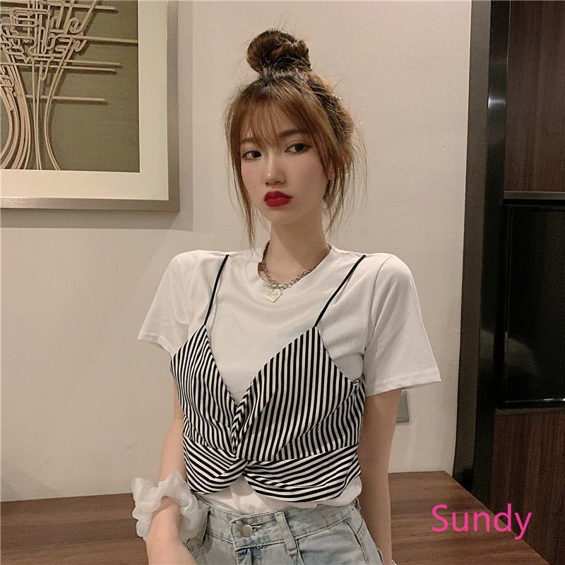 Áo Kiểu Cho Nữ Dáng Rộng Kẻ Sọc Phong Cách Retro Thời Trang Mùa Hè