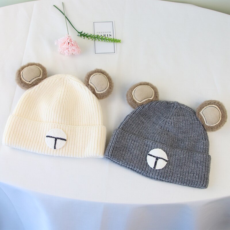 Mũ Len Beanie Đính Tai Gấu Dễ Thương Cho Bé