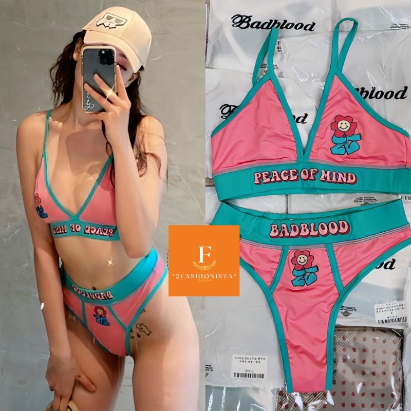 2FASHIONISTA BIKINI 2 mảnh 2023 (hồng viền xanh) - Áo tắm sexy (40-60kg) | BigBuy360 - bigbuy360.vn