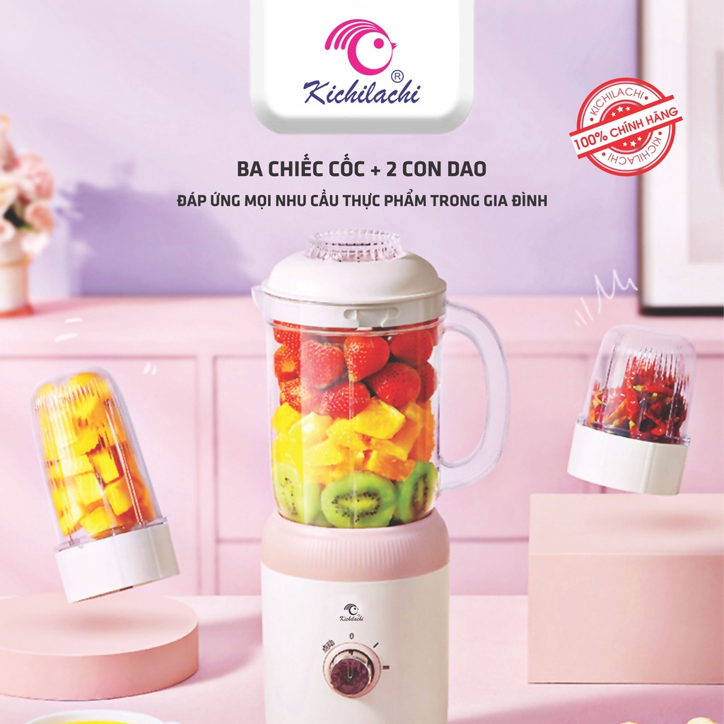 Máy Xay Đa Năng 3 Cối Cho Bé Ăn Dặm Kichilachi Xay Sinh Tố, Xay Hạt, Xay Thịt