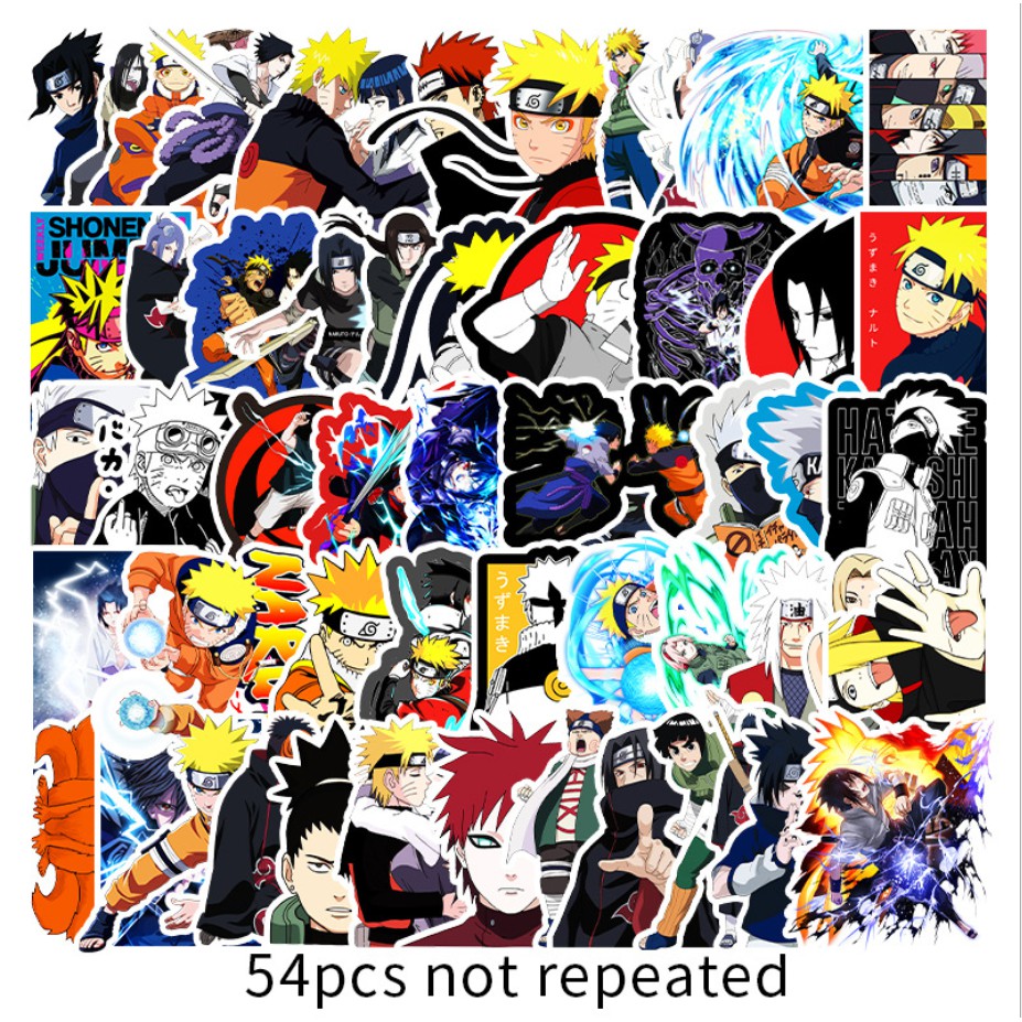 [Set 54 Cái] Sticker Anime Naruto dán trang trí laptop, mũ nón bảo hiểm, vali, xe tay ga, ván trượt