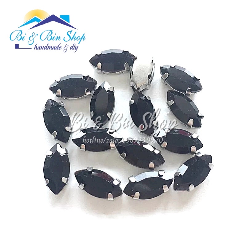 25 Viên Đá Đế Lá Me 7x15mm Hạt Nhựa Đính Kết Trang Phục Thời Trang