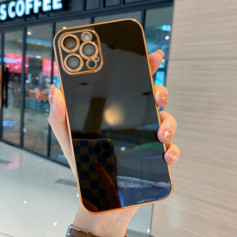Ốp điện thoại mềm mạ vàng bảo vệ camera cho IPhone 13 12 11 Pro Max XS Max XR X 8 7 Plus