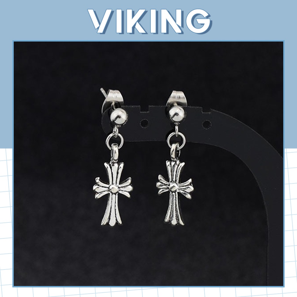 Khuyên Tại Bông Tai Nam Nữ Chrome Hearts Chữ Thập Dáng Dài Thép Không Gỉ E08