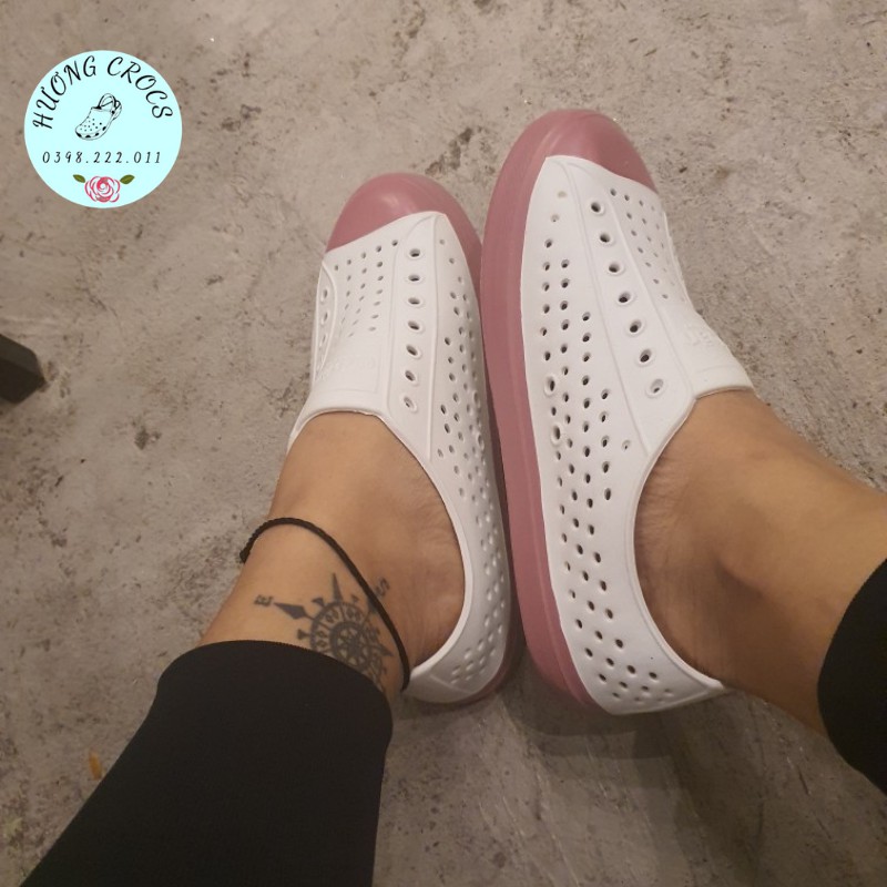 [Tặng jibit] - Giày nhựa siêu nhẹ, giày Orban trắng đế hồng đi mưa, đi biển êm mềm, không thấm nước