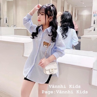 Set áo xốp sơ mi gấu nâu bé gái