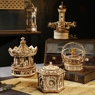 Đồ Chơi Lắp Ráp Bằng Gỗ 3D Mô Hình Robotime Hộp Nhạc Cơ Động Học Starry Night, Romantic Carousel, Victoria Lantern