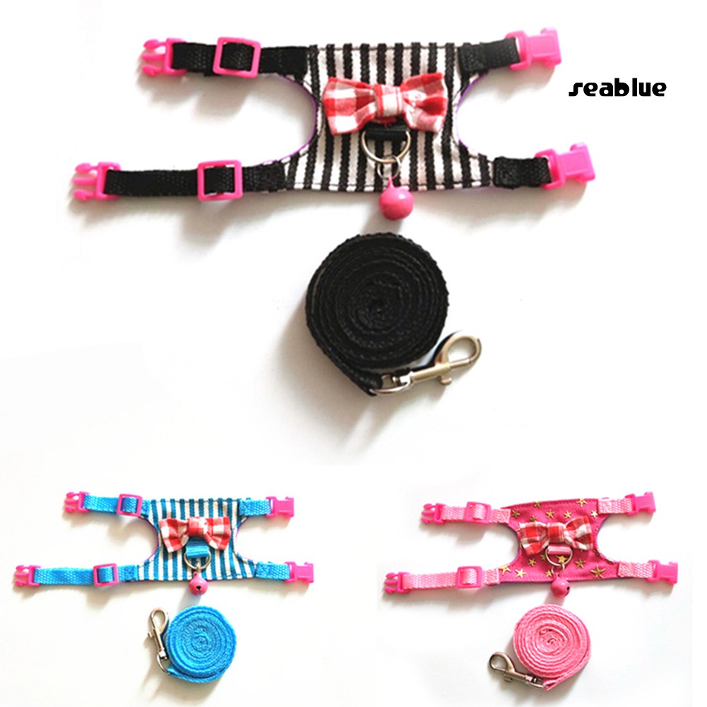 Dây xích dạng áo họa tiết sọc đính nơ và chuông cho thỏ / hamster kèm dây dắt