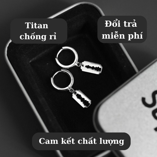 Khuyên tai nam tròn dạng xỏ PUN màu bạc đen đơn giản đẹp nhỏ xinh - HT Dao Lam