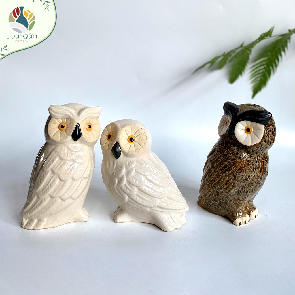 Tượng gốm cú mèo may mắn decor trang trí tiểu cảnh Vườn Gốm - The Garden