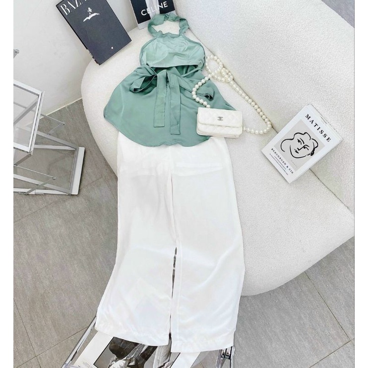SET ÁO YẾM XANH + QUẦN SUÔNG TRẮNG