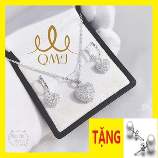 💖FREESHIP50K - Bộ bạc đẹp - Bộ tim phồng 2 mặt đẹp sáng long lanh BẠC CHUẨN 925 CAO CẤP