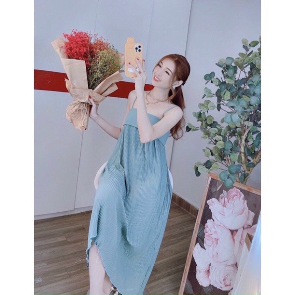 Đầm Maxi Dập Ly Nơ Lưng Có Lót - Kèm Video &amp; Ảnh Thật - Hàng Có Sẵn Giao Ngay