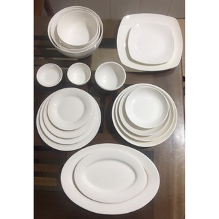 Bát Đĩa Sứ Trắng Cao Cấp đủ kích cỡ + đũa mạ vàng đĩa và bát to nhỏ tha hồ chọn( đủ 1 mâm cỗ )