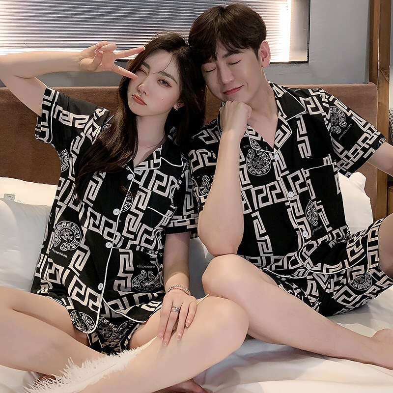 Đồ Bộ Pijama Nam Nữ Cộc Tay Quần Ngắn Mát Mẻ Mùa Hè 379 380 - Đồ Ngủ Mặc Nhà Mặc Đôi Cho Nam Và Nữ