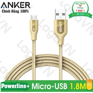 [Freeship toàn quốc từ 50k] Cáp sạc siêu bền ANKER Powerline+ Micro-USB 1.8m cho Android (Vàng Gold)