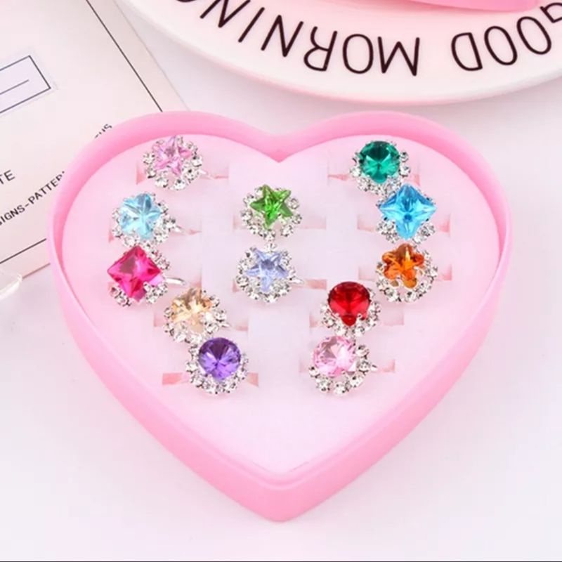 Hộp nhẫn 12 nhẫn trang sức cho bé gái trẻ em lấp lánh đẹp lung linh