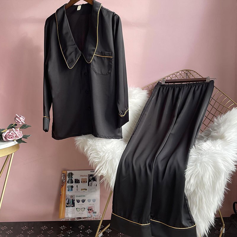 Bộ Đồ Ngủ Lụa Dài Tay Thời Trang Thanh Lịch Cho Nữ