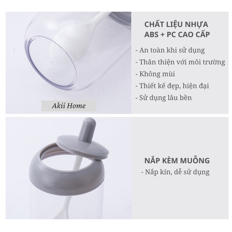 Lọ Đựng Gia Vị Kèm Thìa, Chất Liệu Nhựa ABS Cao Cấp Bền Đẹp, An Toàn Khi Sử Dụng Akii Home NB79
