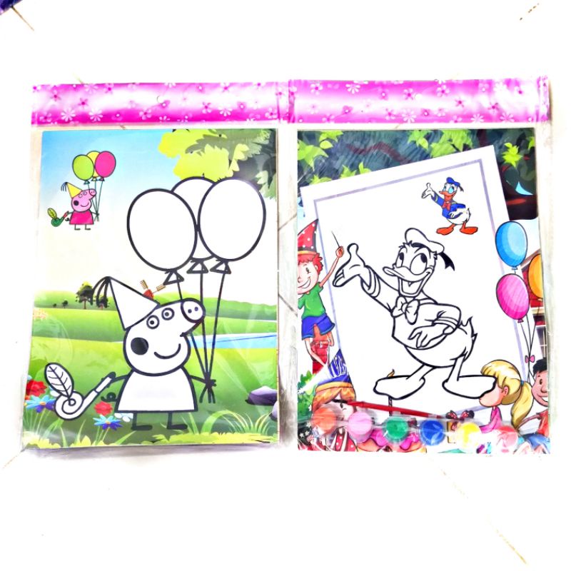 Tranh tô màu nước tô màu lên tranh mẫu sẵn cho bé tập vẽ mỹ thuật, gồm 5 tranh màu và cọ vẽ