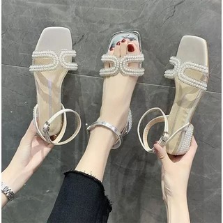Sandal dây đính đá a102 / giầy cao gót đính đá / dép sandal dây ngọc /sandal đính đá nhân tạo