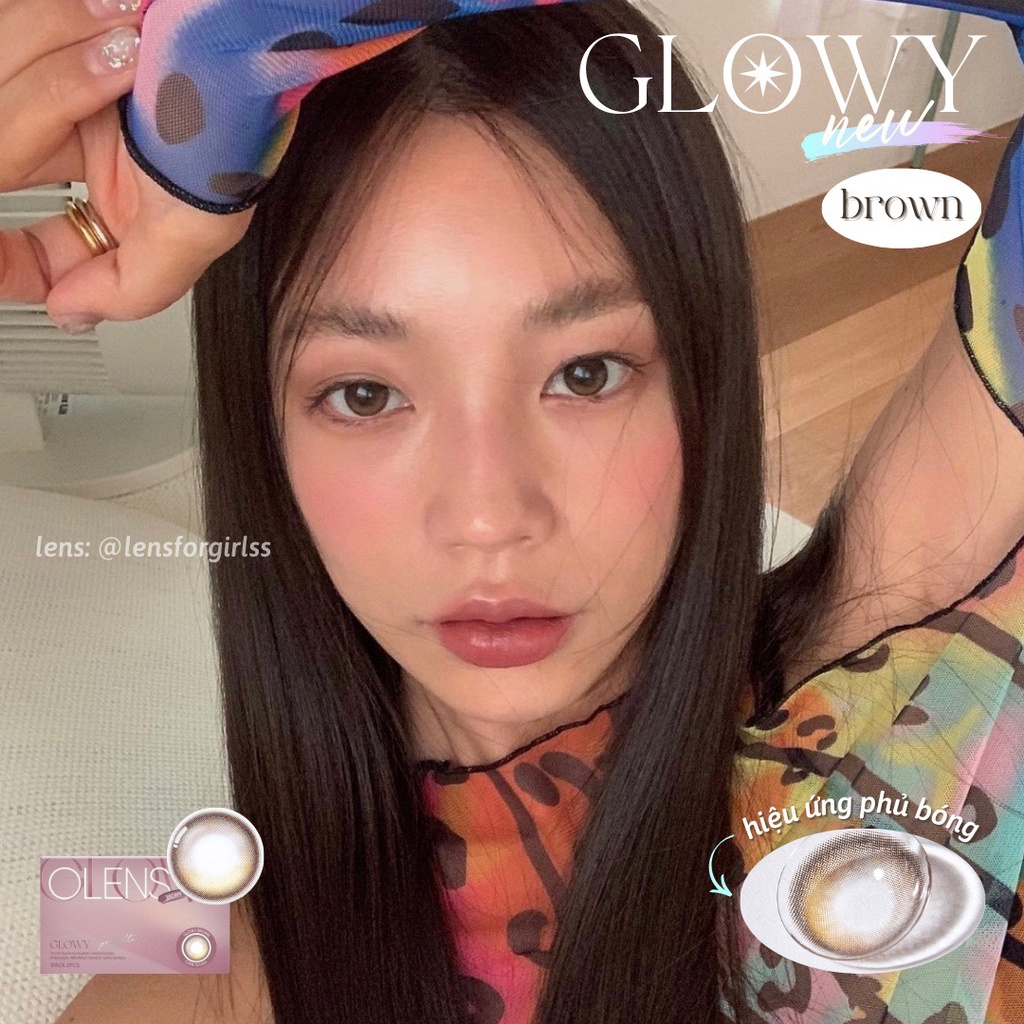 Kính áp tròng 1 NGÀY hiệu ứng phủ bóng GLOWY BROWN chính hãng Olens | Lens cận 1 ngày